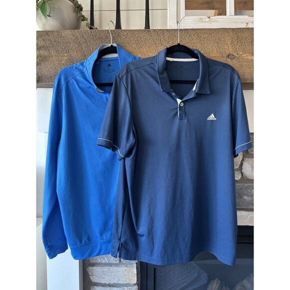 Adidas Golf Jacket Polo Shirt Men L Blue Bundle Golf Club Country Club Athleisur - Picture 1 of 14